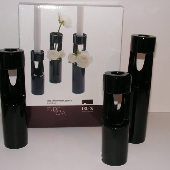 Mikasa Truck Bloom Set of 3 Vases Black Ceramic - Picture 3 of 16